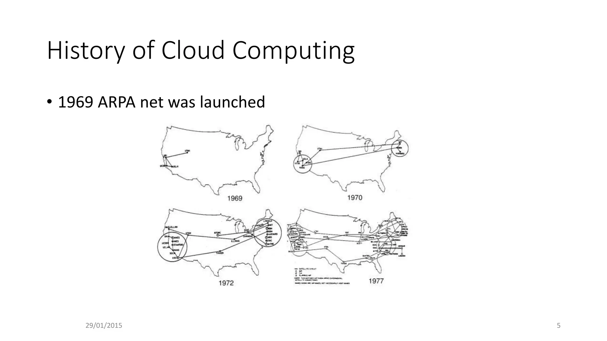 History of Cloud Computing
• 1969 ARPA net was launched
29/01/2015 5
 