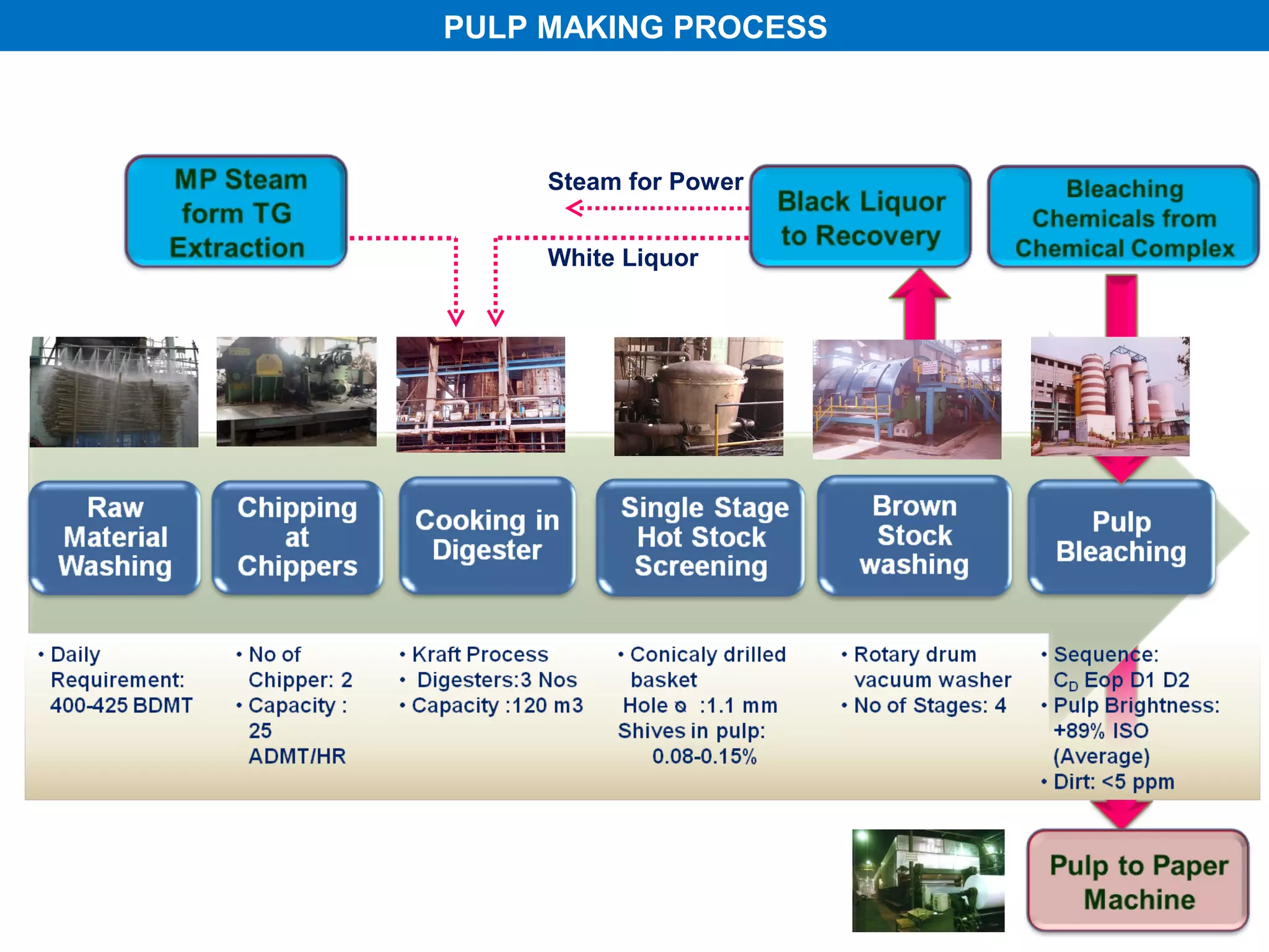 PULP MAKING PROCESS



     Steam for Power


     White Liquor
 