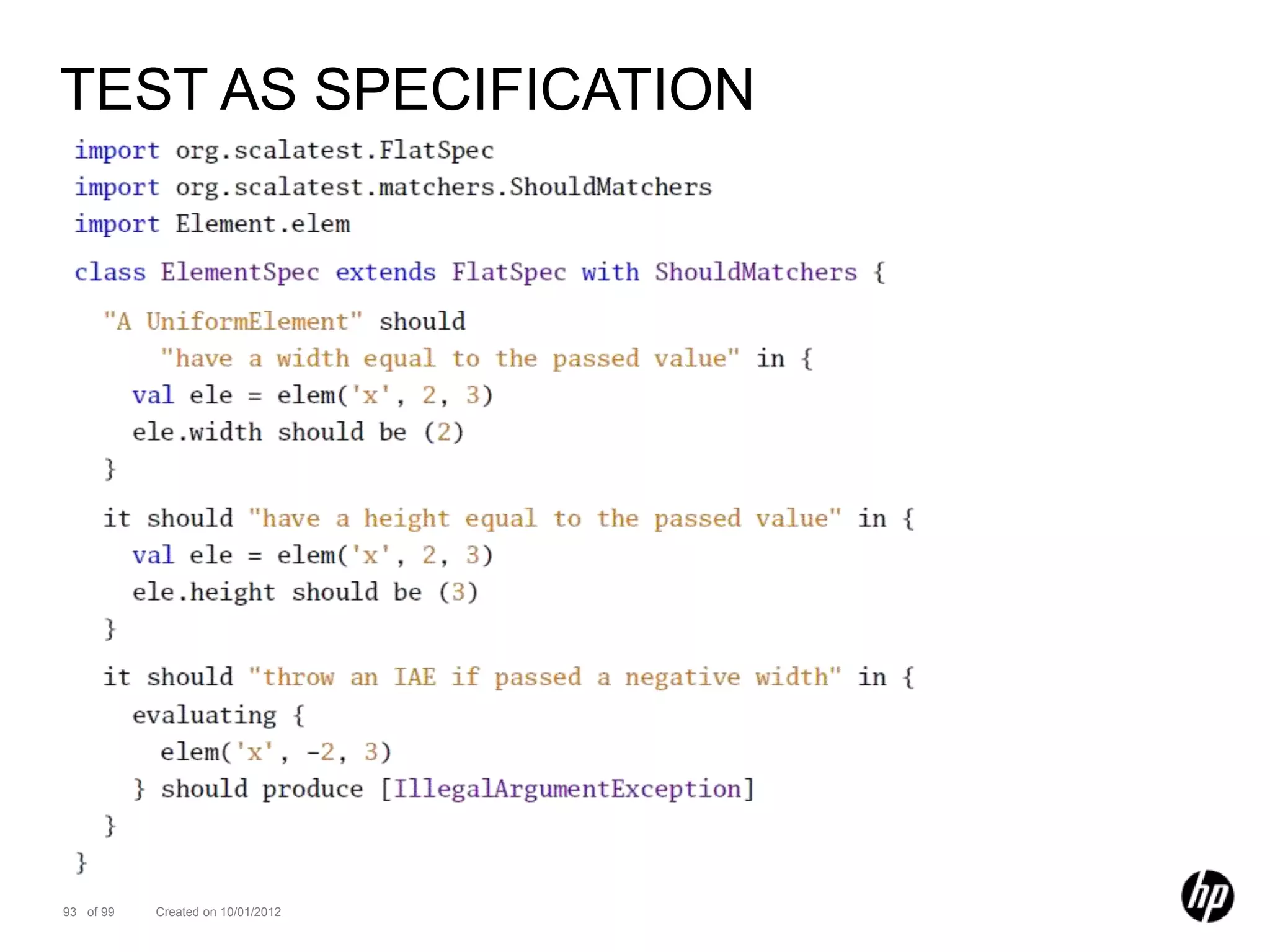 TEST AS SPECIFICATION




93 of 99   Created on 10/01/2012
 