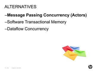 ALTERNATIVES
–Message Passing Concurrency (Actors)
–Software Transactional Memory
–Dataflow Concurrency




79 of 99   Created on 10/01/2012
 