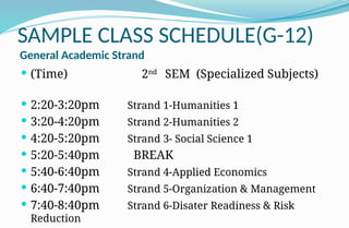 Strand Schedule Examples ALL ABOUT SENIOR HIGH SCHOOL. orientation pptx | PPTX
