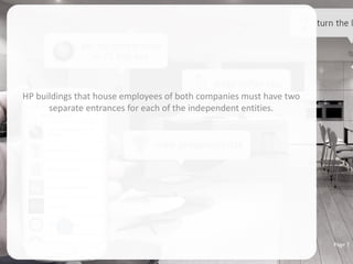 HP buildings that house employees of both companies must have two
separate entrances for each of the independent entities.
Page 7
 