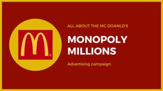 ALL ABOUT THE MC DOANLD'S
MONOPOLY
MILLIONS
Advertising campaign
 