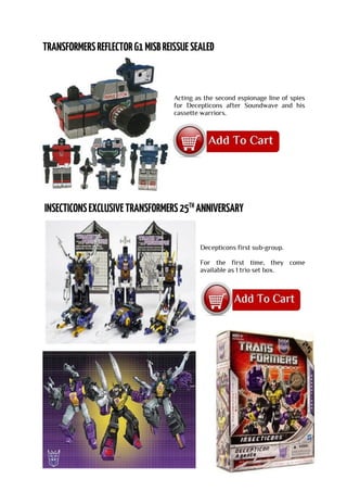 Acting as the second espionage line of spies
for Decepticons after Soundwave and his
cassette warriors.
Decepticons first sub-group.
For the first time, they come
available as 1 trio set box.
 