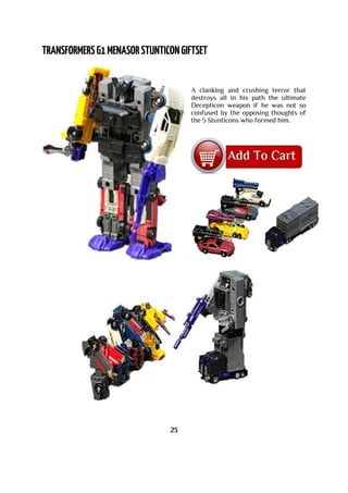 A clanking and crushing terror that
destroys all in his path the ultimate
Decepticon weapon if he was not so
confused by the opposing thoughts of
the 5 Stunticons who formed him.
23
 
