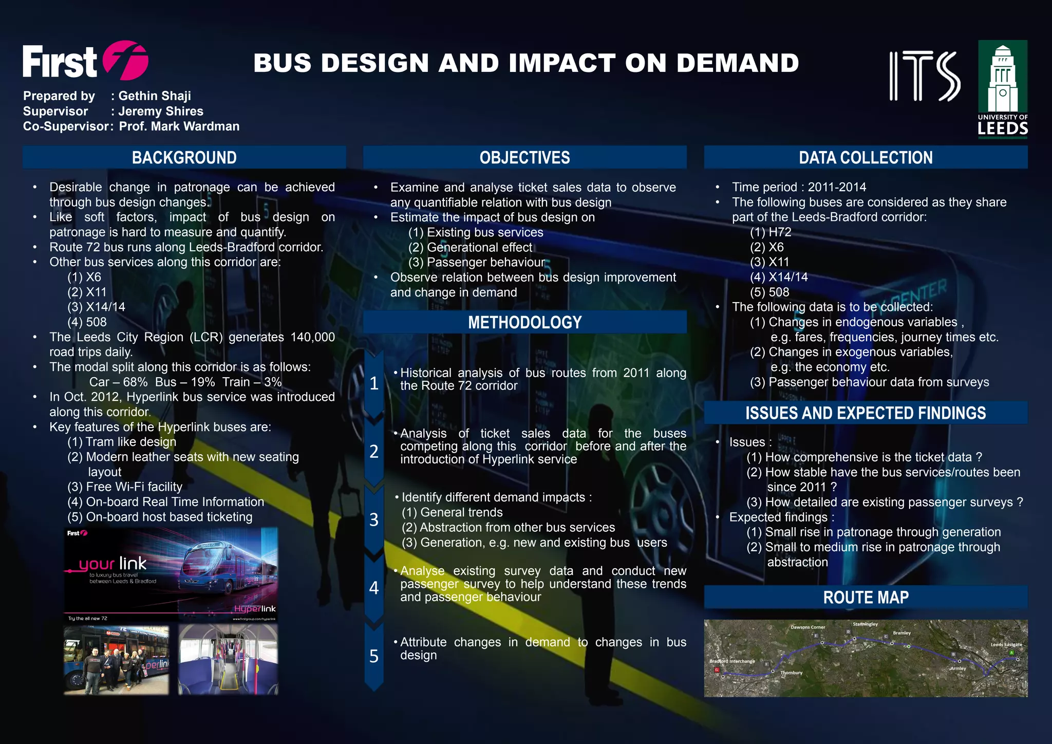 Ex-post versus Ex-ante Appraisal of High Speed Train Projects:
Case Study on Ex-post Analysis of Turkey HST Projects
Seher Demirel Kutukcu, (MA) Transport Economics
Supervisor: Dr James Laird
Feasility studies of the projects
Passenger numbers, fares, time savings
Operation and maintanence costs
Before and after mode shares
Load factors, delays in service (Reliability)
Realized construction costs
Conventional Appraisal Topics: WebTag
Guidelines and Worldbank
(Elasticity of demand for Ankara-Konya: literature)
( Value of time for both projects: literature )
Wider Social Impacts: TAG unit A2-1 and
NCHRP spreadsheet tool
Impacts on GDP: Literature
Answering following questions:
Do HSR projects in Turkey provide social benefits?
Does it worth working on wider impacts considering their complexity?
Are there good applications in the world?
Is there any optimism bias in the case study Cost Benefit Analyses
(CBA) and what are the reasons for deviations?
Have case study project objectives been achieved? If not why not?
How can ex post cost benefit analyses (CBA) contribute to the
practice of ex ante cost-benefit analysis?
2. Background
1. Motivation
Huge investments to HSR projects
Need for prioritization of projects
Problems in monetizing all benefits and costs
Increasing investments in railway sector in Turkey
No ex-post transport infrastructure appraisal in
Turkey yet
Utilization of EU funds require ex-post analysis
Appraisal systems: UK Transport (WebTag),
European Commission (DG Regio and DG
Mobility and Transport), EIB, Worldbank (for low
and mid-income countries)
No standard definition on HSR.
Available case studies in Turkey with accessible
data ( Ankara-Eskisehir and Ankara-Konya)
Ankara-Eskisehir
Allocations to Railways in Turkey (Million TL)
Mode Shares Before and After Ankara-Eskisehir HSR Project
4. Scope and Methodology
3. Objectives
Case Study HSR Lines and Connected Cities
Ankara-Eshisehir Realized Monthly Passenger Numbers
1 2 3 4 5 6 7 8 9 10 11 12 1 2 3 4 5 6 7 8 9 10 11 12
Ankara-Konya Realized Monthly Passenger Numbers
5. Data
 