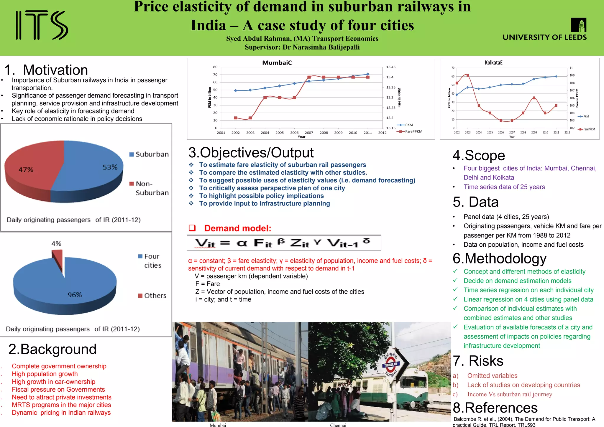 Background
Objectives
Methodology
• Identify current modelling/microsimulation approaches to
shared space particularly interactions between motor
vehicles and pedestrians
• Assess a shared space option for the Shipley junction and
improve the parameters in the current vehicle and
pedestrian microsimulation model with the help of collected
data to test, verify and validate the model
• Assess the emission levels of the Shipley junction using the
emissions model, and compare this with the signalised
option for the Shipley junction
• Develop general guidance that can be provided for modelling
Shared Space
 
By Samuel Oswald, cn10so@leeds.ac.uk
Current Model
References
No Road Markings
Emissions modelling
The emissions model being used PHEM is a comprehensive
power instantaneous model with can simulate fuel
consumption and various emissions such as NOx, Particulate
Mass (PM10), Carbon monoxide etc. for cars and light vehicles
second-by-second.
The model requires 1Hz speed data, road gradient and the
vehicle specification. In this case the speed data and vehicle
specifications will be taken form the AIMSUN model and road
gradient form Google Earth terrain data. The AIMSUN model
will also be used to predict the proportion of emissions
contributed by each vehicle type (Tate, 2013).
Hans Monderman first pioneered the concept of shared space,
whereby removing traffic lights, signs, crossings, road markings
and even curbs. Pedestrians, motorists and cyclists are required
to negotiate their way through streets by reacting with one
another (Projects for Public Spaces, 2002).
These types of schemes have been implemented worldwide,
with schemes becoming increasingly popular in the UK.
In 2011 the Department for Transport issued a Local Transport
Note to aid with the design of the these types of schemes
however the guidance contains minimal advice on
microsimulation/modelling. Yet clients are increasingly asking
for models to prove designs work.
There has also been relatively little research into whether this
type of scheme has different affects on emissions compared to
other junctions types.
No Traffic SignsNo Raised Curbs
AN INVESTIGATIONINTO THE CURRENT TECHNIQUES USED TO MICROSIMULATESHARED
SPACES AND THE IMPACT OF SHARED SPACES ON EMISSION LEVELS
Resize current
model to the
corridor required
Validate the
resized model by
comparing GEH
Calibration data
from old model
Ensure GEH
analysis meets
Department for
Transport
guidelines
Assess the vehicle
trajectories and
dynamics in the
model
Compare the two
sets of data
Adjust the model
parameters to
mimic the real life
data
Collectreallife
trajectoryand
dynamicsdata
usingvehicle
tracking
Clear model of all
curbs road
markings and
crossings
Evaluate how
these vehicle
movements can
be applied to the
junction layout
Study current
shared space to
ascertain vehicle
movements
Adjust the model
to represent
shared space
Calibrating the Base model
Vehicle Dynamics
Run AIMSUN
with 0.5 time
step without
LEGION
Run PHEM model for shared space model
and signalised base model
Run AIMSUN with
0.6 step with
LEGION Google Earth
Terrain data
Interpolate data
so it is in 1Hz
form for PHEM
Coding the Shared space option Figure 3: Time series plots of PHEM result for Euro 5 Bendy-Bus
Projects for Public space (2002) Hans Monderman, Available
online: http://www.pps.org/reference/hans-monderman/
J. Tate (2013) Project Report: York Low Emission Zone
Feasibility Study – Vehicle Emission Modelling
Figure 2: Example of Shared space
Figure 1: Shipley AIMSUN with LEGION Base model
 