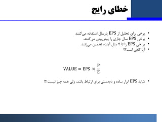 ‫راﯾﺞ‬ ‫ﺧﻄﺎي‬
•
‫از‬ ‫ﺗﺤﻠﯿﻞ‬ ‫ﺑﺮاي‬ ‫ﺑﺮﺧﯽ‬
EPS
‫ﻣﯽ‬ ‫اﺳﺘﻔﺎده‬ ‫ﭘﺎرﺳﺎل‬
‫ﮐﻨﻨﺪ‬
•
‫ﺑﺮﺧﯽ‬
EPS
‫ﭘﯿﺶ‬ ‫را‬ ‫ﺟﺎري‬ ‫ﺳﺎل‬
‫ﻣﯽ‬ ‫ﺑ...