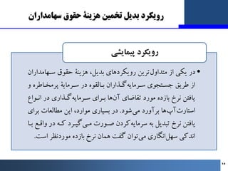 ‫ﺳﻬﺎﻣﺪاران‬ ‫ﺣﻘﻮق‬ ‫ﻫﺰﯾﻨﮥ‬ ‫ﺗﺨﻤﯿﻦ‬ ‫ﺑﺪﯾﻞ‬ ‫روﯾﮑﺮد‬
•
‫ﺳـﻬﺎﻣﺪاران‬ ‫ﺣﻘﻮق‬ ‫ﻫﺰﯾﻨﮥ‬ ،‫ﺑﺪﯾﻞ‬ ‫روﯾﮑﺮدﻫﺎي‬ ‫ﺗﺮﯾﻦ‬‫ﻣﺘﺪاول‬ ‫از‬ ‫...