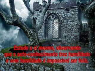 Estude a si mesmo, observando que o auto-conhecimento traz humildade e sem humildade é impossível ser feliz. 