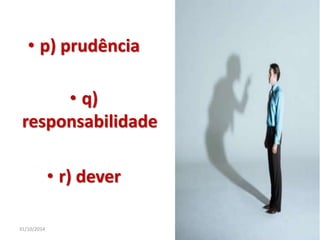 • p) prudência 
• q) 
responsabilidade 
• r) dever 
31/10/2014 22 
 