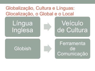Globalização, Cultura e Línguas:
Glocalização, o Global e o Local
 