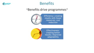 Benefits
“Benefits drive programmes”
 