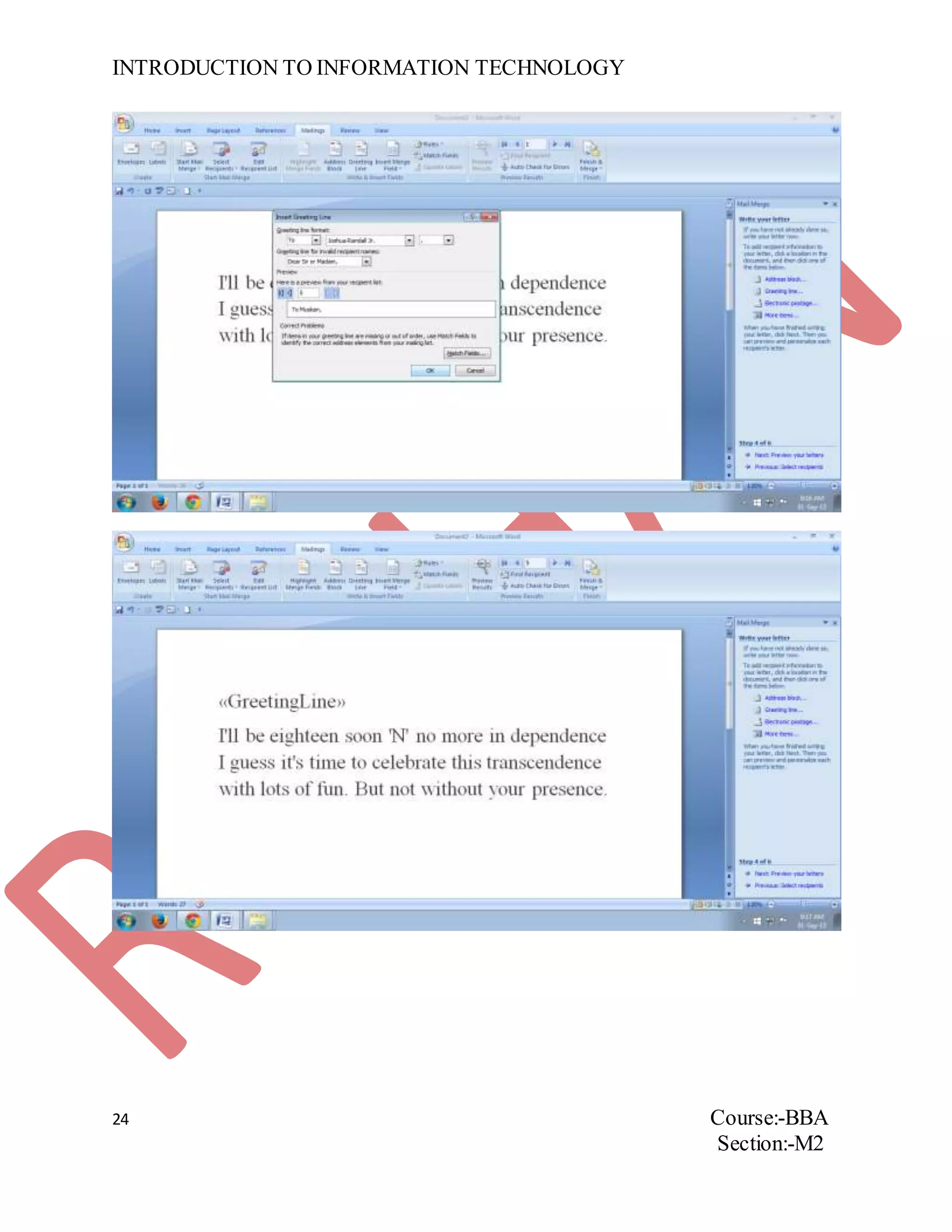 INTRODUCTION TO INFORMATION TECHNOLOGY
24 Course:-BBA
Section:-M2
 