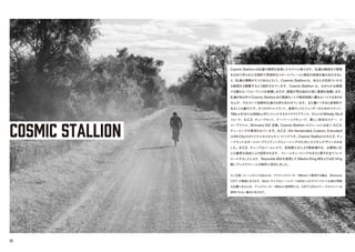 COSMIC STALLION
Cosmic Stallionは私達の理想を体現したモデルと言えます。私達は細部まで愛情
を込めて作られた古典的で芸術的なスチールフレームと現在の技術を組み合わせまし
た（私達の情熱がそうであるように）。Cosimic Stallionは、あなたが出会ういかな
る路面をも網羅するよう設計されています。Cosmic Stallion は、なめらかな路面
でも優れたパフォーマンスを発揮しますが、路面が荒れ始めた時に真価を発揮します。
私達が知る中でCosmic Stallionほど路面のノイズ吸収性能に優れたバイクはありま
せんが、それでいて効率的な速さを持ち合わせています。また驚くべきほど多用的で
あることも魅力です。3つのボトルマウント、後部ラックとフェンダーのためのマウント、
700cx41または650bx47にフィットするタイヤクリアランス。さらにはWhisky No.9
フォーク、A.C.E. チューブセット、テーパーヘッドチューブ、美しい形状のステー、ス
ルーアクスル、Shimano Di2 互換。Cosmic Stallion のフレームには全て A.C.E.
チュービングが使用されています。A.C.E.（Air-Hardended, Custom, Extruded）
はAll-Cityのオリジナルカスタムチュービングです。Cosmic StallionのA.C.E. チュ
ーブセットはオールロードライディングとレーシングのためにカスタムデザインされま
した。A.C.E. チューブはシームレスで、空気焼入れにより熱処理され、必要性に応
じた厳密な指定により成形されます。フレームチュービングの太さと厚さを全てコント
ロールすることにより、Reynolds 853を使用した Macho King 853よりも約141g
軽いディスクフレームの制作に成功しました。
※ご注意：フレームサイズ 52cmは、リアディスクローター160mmで使用する場合、Shimano
CX77 が推奨となります。52cm サイズはシートステーの形状によりポストマウント台座が特殊
な位置にあるため、ディスクローター 160mm 使用時には、CX77 以外のブレーキキャリパーは
使用できない場合があります。
03
 