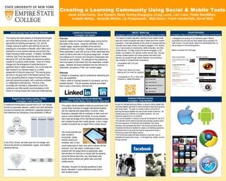 Creating a Learning Community Using Social & Mobile Tools
                                                                                 Janet Aiello-Cerio, Sue Epstein, Betty Hurley-Dasgupta, Craig Lamb, Lori Luse, Thalia MacMillan,
                                                                                   Audeliz Matias , Amanda Mickel, Liz Prybylowski , Matt Quinn, Frank VanderValk, David Wolf



         Social Learning Tools Task Force - Overview                                    LinkedIn as a Course Activity                                               “MyCDL” Mobile App                                                       Course Information
                                                                                          Investigator: Sue Epstein                           Investigators: Janet Aiello-Cerio, Craig Lamb, Matt Quinn, David Wolf   Investigators: Betty Hurley-Dasgupta, Liz Prybylowski, Amanda Mickel
  The ongoing and rapid expanse of emerging technologies               Overview                                                           The majority of higher education institutions have created mobile            Investigators are working on an interactive page in Mahara
  and social media provides us with many new tools and                 Students created and shared LinkedIn pages during the first        apps and mobile accessible web sites to better serve their student          (accessible from the iPad and other tablets) about available CDL
  approaches for teaching and learning. CDL and the                    few weeks of the course. Using the information on the              population. Initial data gathered by the center for distance learning       math courses. The site include videos and downloadable files, as
  College continue to explore open learning and we are                                                                                    indicates that a large number of students engaged in CDL studies            well as places for comments/questions.
                                                                       LinkedIn pages, students submitted to the instructor
  preparing for a conversion to Moodle, which offers much                                                                                 own or have access to smartphones, tablet computers, and other
                                                                       preferences for team members. Students could submit up to                                                                                      Below is a section from that page.
  potential for a more dynamic learning environment than                                                                                  mobile devices. To better support the learners engaged in CDL
                                                                       three classmates to work with and up to three classmates they
                                                                                                                                          studies, we created a CDL-specific mobile “service” app. This app
  Angel (including mobile courses). In addition, the Mobile            would not like to work with on the group assignment. At least      provides student-specific and center-specific information that
  Learning Task Force has paved the way for mobile                     one preference for inclusion and exclusion of classmates was       learners can access through mobile channels, thus providing a
  learning at CDL and the college with several successful              honored for each student. The rationale for the preferences        new modality for student/center connections.
  models for innovative mobile studies. Given all of these             had to be based on information from the classmates’ LinkedIn       • Compatible with iOS and
  changes and the emergence of social learning as a                    pages. Students will receive feedback from the instructor on         Android
  significant trend in higher education, how do we make the            classmates’ perceptions of their own LinkedIn pages.
  best choices for our learners based on a careful                                                                                        • HTML5 site allows for easy
  assessment of tools and resources? This working group                Rationale                                                            editing and no need for updates
  will build on the good work of the Mobile Learning Task              •LinkedIn is increasingly used for professional networking and
                                                                                                                                          •    Compatible on PC or Mac with
  Force, generating ideas for projects involving emerging              thus, job possibilities.                                                Chrome or Safari Browsers
  tools and sponsoring projects, with a particular emphasis            •Teams, while an important element of coursework, can be a
  on collaborative social learning. The work of the                    stressful element. This will empower students and enable
  committee will culminate in presentations at the CDL                 them to play a more active, informed role.
  conference and offer specific recommendations to the
  Center for moving forward with social and mobile learning.


          Project for Open Online Learning (POOL)                               Learning Green Business the Mobile Way                                        Facebook & Blended Learning
               Investigator: Frank VanderValk                           Investigators: Audeliz Matias, Patrice Torcivia, David Wolf                           Investigator: Thalia MacMillan
In traditional thinking about courses there is an “iron triangle”                                                                         As part of a blended learning initiative, a course is being created that
                                                                         This project utilizes available mobile and social tools in the   combines together elements of online and face-to-face learning along
formed by prescribed calendar, content, and credit allotments.           course Green Business to engage international students           with social media. The goal is to create a hybrid community of
Courses and learners are maintained in separate spaces so                with the materials and assignments. Currently, Green             learning that blends together the best of both modes of learning. My
that intellectual and disciplinary cross-fertilization is difficult.     Business is designed with an emphasis on team work and           ultimate goal as an instructor is to create a dynamic, rich, and
                                                                         uses an online textbook and articles. A survey revealed          rewarding experience for my students.
                                                                         that a high percentage of the international students access      •The course Disabled in America course will be blended for Fall 2012
                                                                         their courses through their mobile devices. In fact, a large     •The blended course seeks to educate and empower students about
                                                                         number of students own an Apple iPad or similar device.          the lived experience of individuals with disabilities, their family
                                                                                                                                          members, and advocates that exist in the clinical and policy arena.
                                                                                                                                          •Facebook will allow for students to create a rich learning experience
                                                                                                                                          that allows them to document the learned experience through a
                                                                         The course activities are                                        PhotoVoice project that utilizes pictures.
                                                                         been revised to                                                  •The PhotoVoice project will allow students to post their view of
                                                                         incorporate: mobile-                                             disabilities throughout the course – in the beginning, middle, and end –
                                                                         friendly content and                                             through pictures.
In the POOL format, we break open the iron triangle, and                 schedule; web 2.0 and
remove the barriers to collaborative, organic, and student-              social media tools for team work and to interact with the
centered learning.                                                       instructor; YouTube videos; mobile apps to help
                                                                         students with the assignments as appropriate; apps
                                                                         that will allow the instructor to interact with the students
                                                                         during the face-to-face time; and, field-based case
                                                                         studies where students can gather data using their
                                                                         mobile devices.

                                                                         Ultimately, the goal is to develop guidelines to help
                                                                         faculty interested in using mobile and social tools in
                                                                         their studies/courses.
 