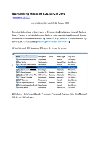 Uninstallting microsoft sql server 2016 | PDF