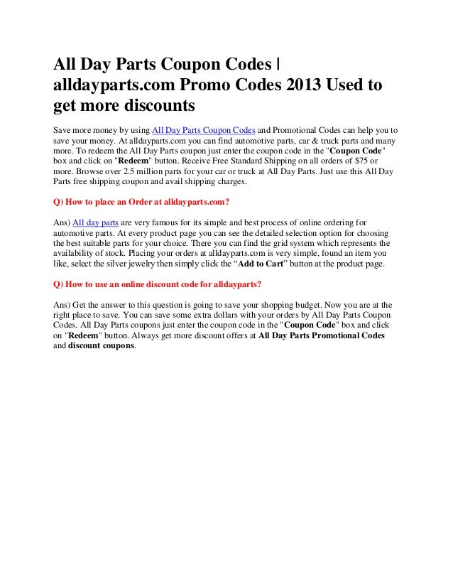 All day parts coupon codes