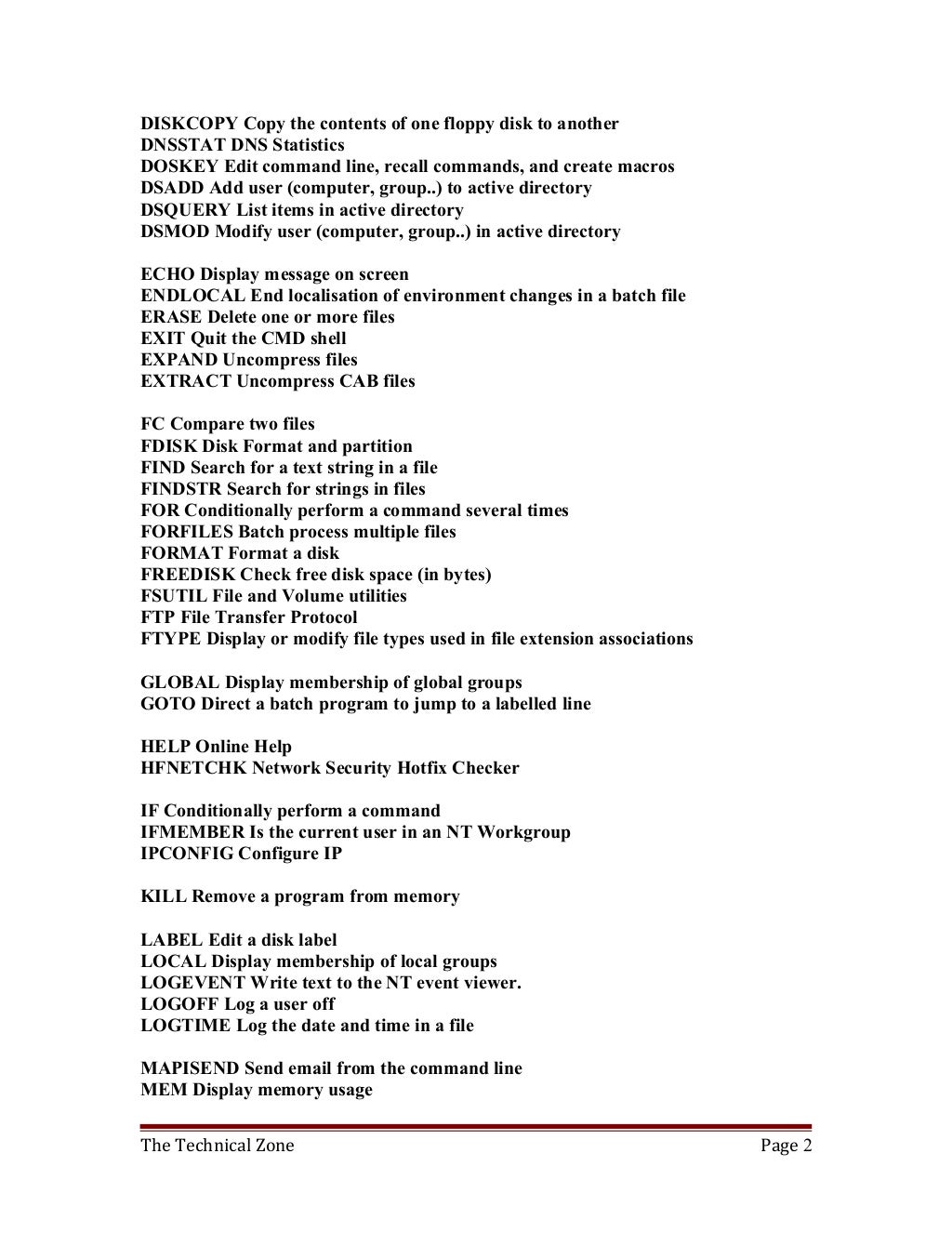 All Dos Commands