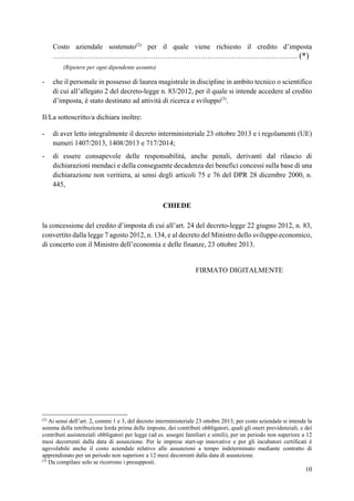 Allegato schemi modulistca Decreto 9/08/14 credito d'imposta assunzione ricercatori
