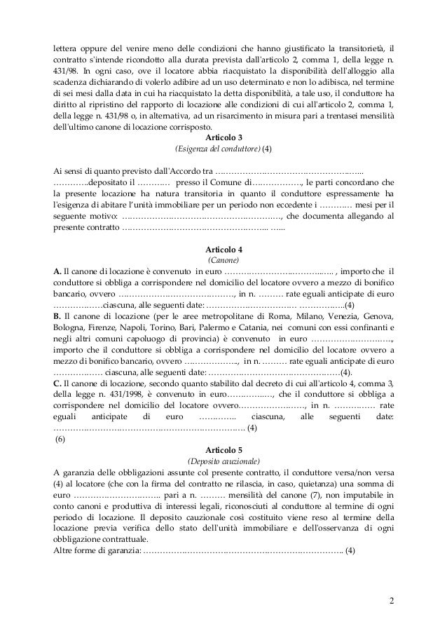 Contratto Di Locazione Transitorio Concordato A Formia