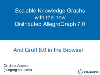 Scalable Knowledge Graphs
with the new
Distributed AllegroGraph 7.0
Dr. Jans Aasman
(allegrograph.com)
And Gruff 8.0 in the Browser
 