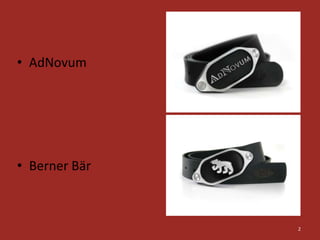 • AdNovum




• Berner Bär



               2
 