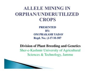 PRESENTED
BY:
OM PRAKASH YADAV
Regd. No.: J-17-M-507Regd. No.: J-17-M-507
Division of Plant Breeding and Genetics
Sher-e-Kashmir University of Agricultural
Sciences & Technology, Jammu
 