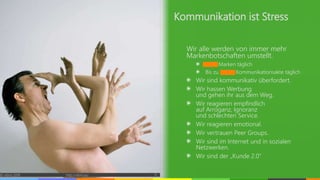 Wir alle werden von immer mehr
Markenbotschaften umstellt.
1.000 Marken täglich
Bis zu 10.000 Kommunikationsakte täglich
Wir sind kommunikativ überfordert.
Wir hassen Werbung
und gehen ihr aus dem Weg.
Wir reagieren empfindlich
auf Arroganz, Ignoranz
und schlechten Service.
Wir reagieren emotional.
Wir vertrauen Peer Groups.
Wir sind im Internet und in sozialen
Netzwerken.
Wir sind der „Kunde 2.0“
© vibrio 2016 http://vibrio.eu 11
Kommunikation ist Stress
?
?
 