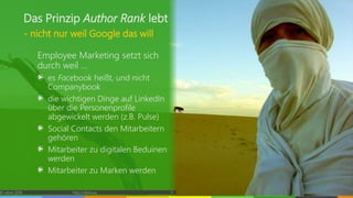 Employee Marketing setzt sich
durch weil …
es Facebook heißt, und nicht
Companybook
die wichtigen Dinge auf LinkedIn
über die Personenprofile
abgewickelt werden (z.B. Pulse)
Social Contacts den Mitarbeitern
gehören
Mitarbeiter zu digitalen Beduinen
werden
Mitarbeiter zu Marken werden
© vibrio 2016 http://vibrio.eu 5
Das Prinzip Author Rank lebt
- nicht nur weil Google das will
 