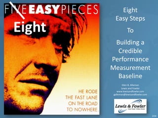 Eight
Easy Steps
To
Building a
Credible
Performance
Measurement
Baseline
Glen B. Alleman
Lewis and Fowler
www.lewisandfowler.com
galleman@lewisandfowler.com
Eight
2/34
 