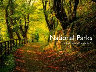 National Parks
                                   John C. • Lucy C. • Mattie C.




Image found via: http://www.zeusbox.com/view/autumn_beautiful_forest_green_leaf_nature_road_trees-1680x1050.html
 