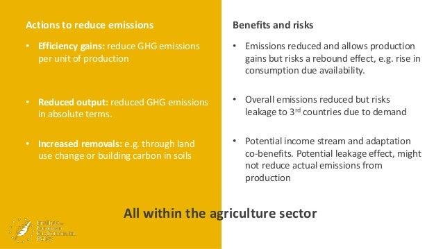 Actions to reduce emissions
• Efficiency gains: reduce GHG emissions
per unit of production
• Reduced output: reduced GHG ...
