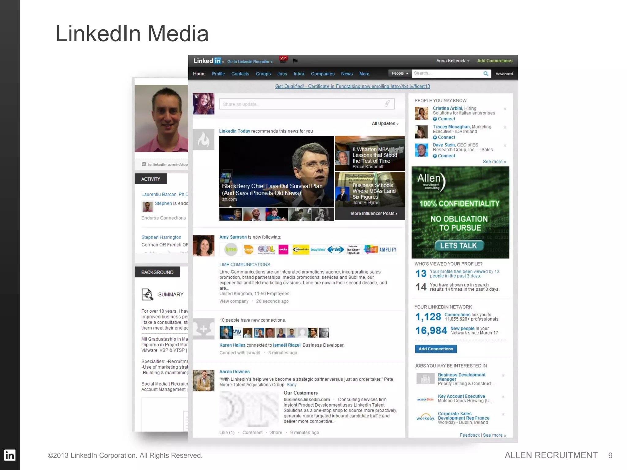 LinkedIn Media




©2013 LinkedIn Corporation. All Rights Reserved.   ALLEN RECRUITMENT   9
 