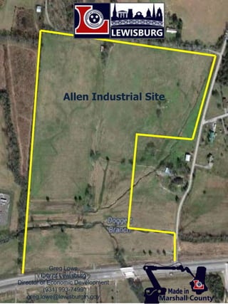 Allen Industrial Site
Greg Lowe
City of Lewisburg
Director of Economic Development
(931) 993-7499
greg.lowe@lewisburgtn.gov
 