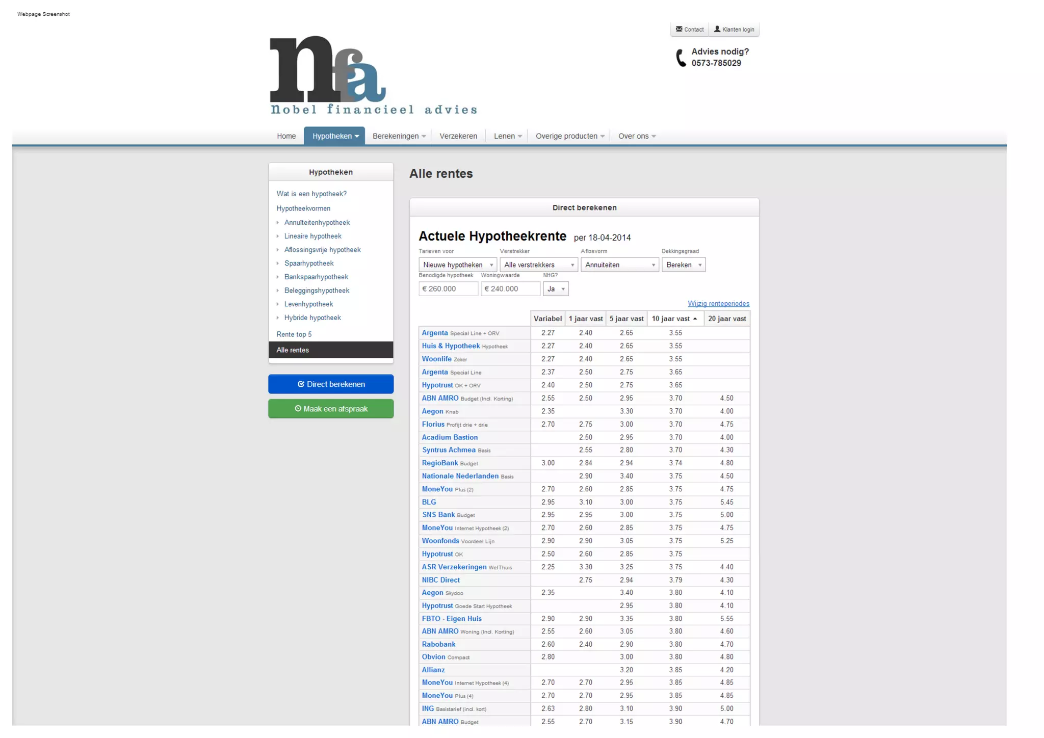 Alle rentes bkrdirect.nl hypotheekmetbkr.nl