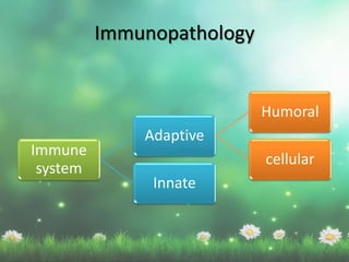 Immunopathology
Immune
system
Adaptive
Humoral
cellular
Innate
 