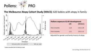 Pollens: PRO
The Melbourne Atopy Cohort Study (MACS): 620 babies with atopy in family
Pollens exposure & AR development
OR...