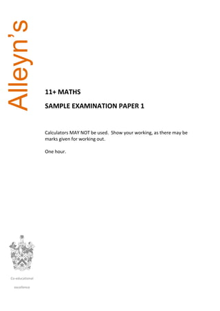 Comprehensive 11+ Maths Sample Exam Paper with Solutions | PDF