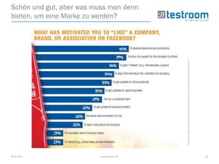 25.3.2014 www.testroom.de 21
Schön und gut, aber was muss man denn
bieten, um eine Marke zu werden?
Quelle:http://blog.kennstdueinen.de/2011/03/twitter-facebook-warum-entfolgen-fans-follower-unternehmen//
 