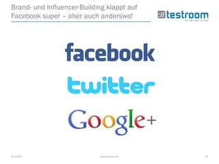25.3.2014 www.testroom.de 31
Brand- und Influencer-Building klappt auf
Facebook super – aber auch anderswo!
 