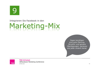 ©TNS 2014
TNS Infratest
AllFacebook Marketing Conference
31
Integrieren Sie Facebook in den
Marketing-Mix
9
Pages benötige...
