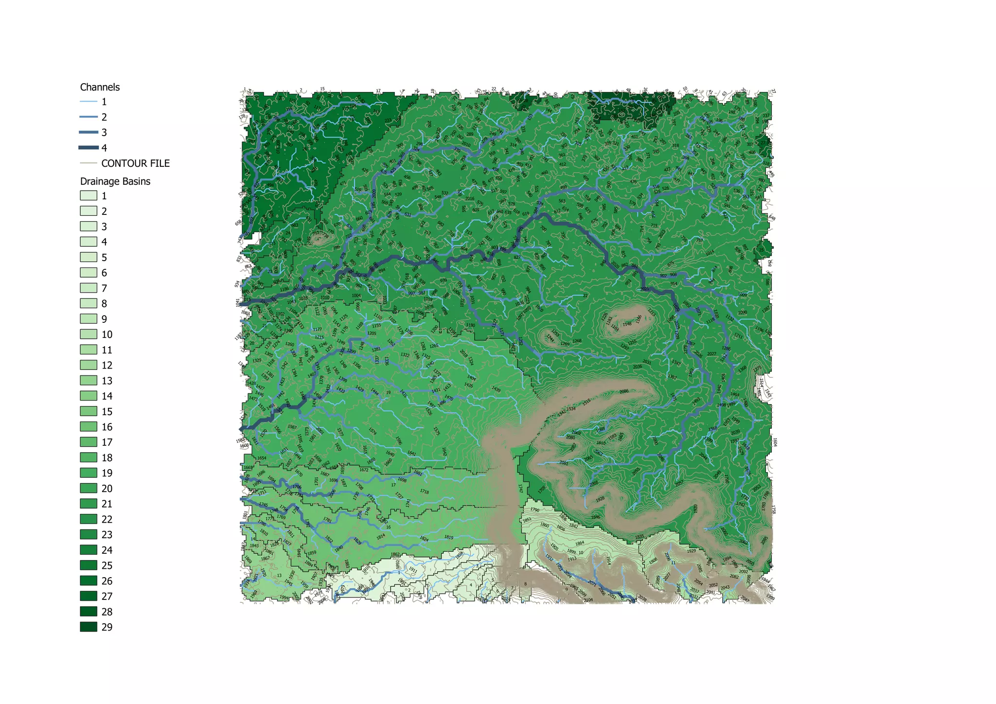 Channels
1
2
3
4
CONTOUR FILE
Drainage Basins
1
2
3
4
5
6
7
8
9
10
11
12
13
14
15
16
17
18
19
20
21
22
23
24
25
26
27
28
29