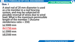 201
CIVIL ENGINEERING
Civil Engineering by Sandeep Jyani
ALL FORMULAE OF CIVIL ENGINEERING
 