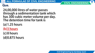 243
CIVIL ENGINEERING
Civil Engineering by Sandeep Jyani
ALL FORMULAE OF CIVIL ENGINEERING
 