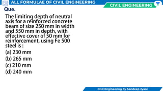 50
CIVIL ENGINEERING
Civil Engineering by Sandeep Jyani
ALL FORMULAE OF CIVIL ENGINEERING
 
