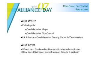 Alliance Day 2007: Regional Elections Round Up