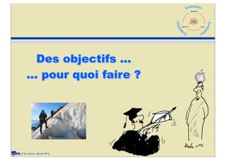 OBJECTIFS




                                       Compétences
                                        et activités
                                       de l'apprenant




                            METHODES                    OUTILS




       Des objectifs ...
    ... pour quoi faire ?




© M. Lebrun, Janvier 2012
 
