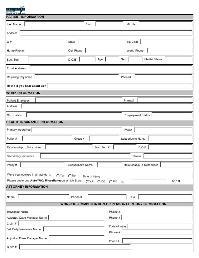 register therapy alliance rehab physical therapy patient registration form register therapy alliance rehab physical therapy patient registration form