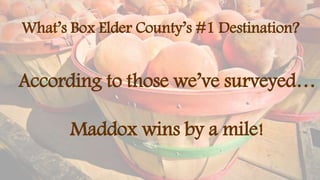 What’s Box Elder County’s #1 Destination?
According to those we’ve surveyed…
Maddox wins by a mile!
 